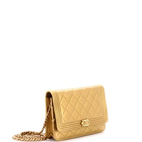Chanel Boy Wallet on Chain Quilted Aged Calfskin Gold