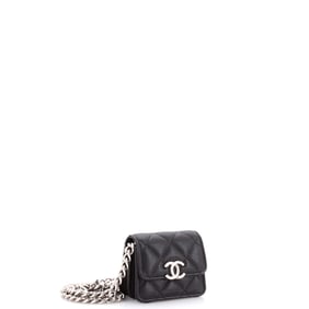 Chanel Coco Enamel Strap Flap Clutch with Chain Quilted Caviar Mini Black
