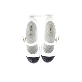 Chanel Women's CC Mary Jane Flats Embroidered Leather Black, White