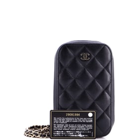 Chanel Zip Around Phone Case with Chain Quilted Caviar Black