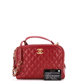 Chanel CC Top Handle Vanity Case Quilted Calfskin Medium Red