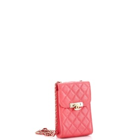 Chanel Golden Class Phone Holder Crossbody Bag Quilted Caviar Pink