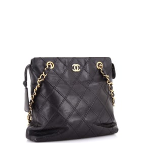 Chanel Vintage Zipped Chain Tote Quilted Caviar Medium Black