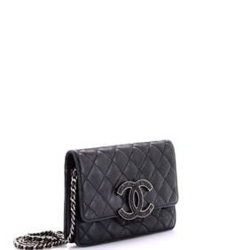Chanel Crystal CC Wallet on Chain Quilted Iridescent Goatskin Black