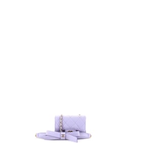 Chanel Bow Strap Classic Flap Clutch with Chain Quilted Lambskin Mini Purple