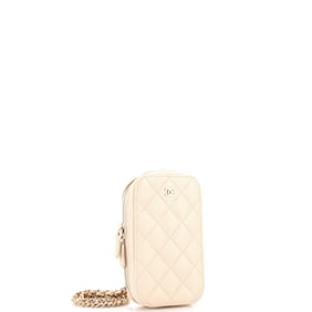 Chanel Zip Around Phone Case with Chain Quilted Caviar Neutral