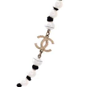 Chanel CC Long Necklace Faux Pearls and Crystal Embellished Metal Black, Gold
