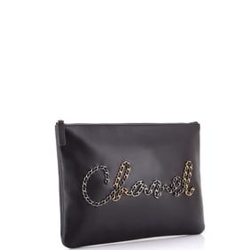 Chanel Chain Signe O Case Clutch Calfskin Medium Black