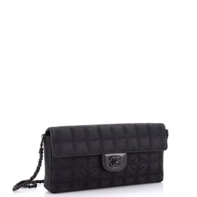 Chanel Travel Line Flap Bag Quilted Nylon East West Black