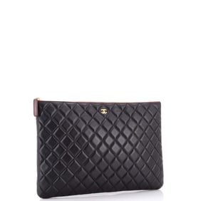 Chanel O Case Clutch Quilted Lambskin Large Black