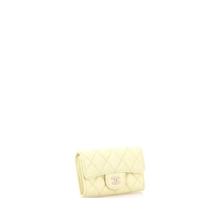 Chanel CC Compact Classic Flap Wallet Quilted Caviar Yellow