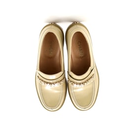 Chanel Women's Logo Loafers Shiny Calfskin Green
