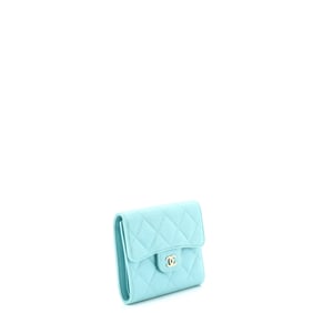 Chanel CC Compact Classic Flap Wallet Quilted Caviar Blue