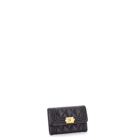 Chanel Boy Flap Card Case Quilted Caviar Black