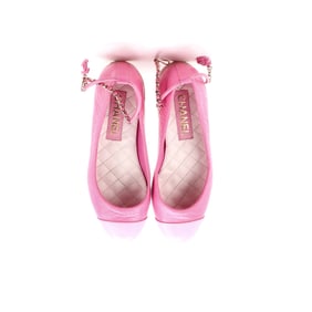 Chanel Women's Cap Toe Ankle Chain Ballerina Flats Leather Pink