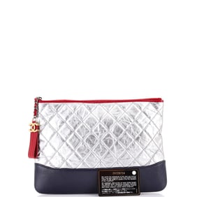 Chanel Gabrielle O Case Clutch Quilted Aged Calfskin Medium Blue, Metallic, Red