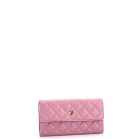 Chanel CC Gusset Flap Wallet Quilted Lambskin Long Purple