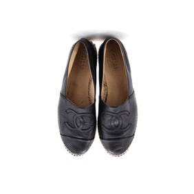 Chanel Women's CC Cap Toe Espadrilles Leather Black