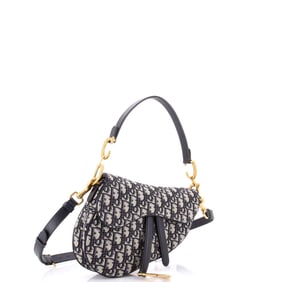 Christian Dior Saddle Handbag with Strap Oblique Canvas Medium Blue