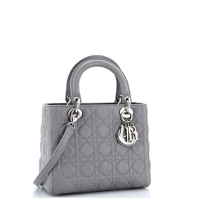 Christian Dior Lady Dior Bag Cannage Quilt Grained Calfskin Medium Gray