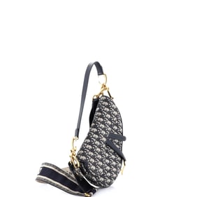 Christian Dior Saddle Handbag with Strap Oblique Canvas Medium Blue