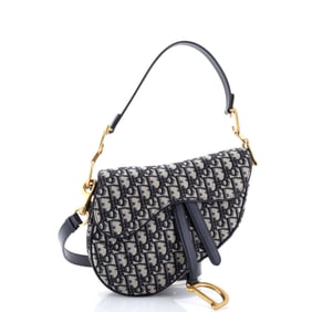 Christian Dior Saddle Handbag with Strap Oblique Canvas Medium Blue