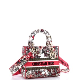 Christian Dior Lady D-Lite Bag Embroidered Canvas Medium Multicolor, Neutral, Pink