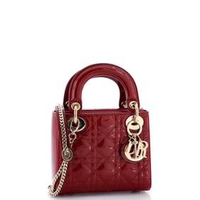 Christian Dior Lady Dior Chain Bag Cannage Quilt Patent Mini Red