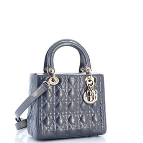 Christian Dior Lady Dior NM Bag Cannage Quilt Patent Medium Blue