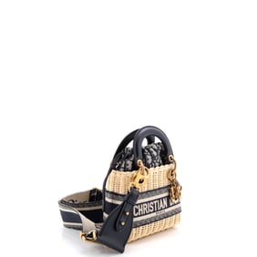 Christian Dior Lady Dior Bag Wicker and Oblique Canvas Mini Blue, Neutral