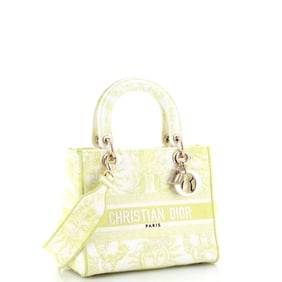 Christian Dior Lady D-Lite Bag Embroidered Canvas Medium Yellow