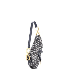 Christian Dior Saddle Handbag Oblique Canvas Medium Blue