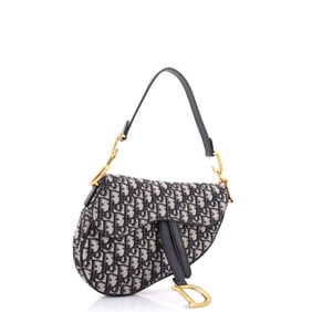 Christian Dior Saddle Handbag Oblique Canvas Medium Blue