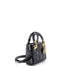 Christian Dior Lady Dior Bag Cannage Quilt Patent Mini Black