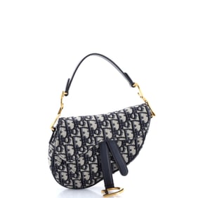 Christian Dior Saddle Handbag Oblique Canvas Mini Blue