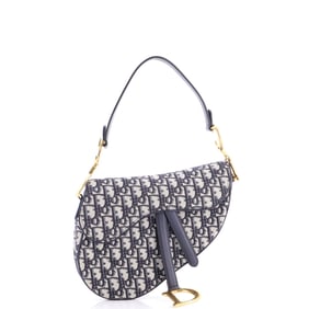 Christian Dior Saddle Handbag Oblique Canvas Medium Blue