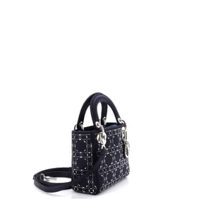 Christian Dior Lady Dior Bag Crystal Embellished Cannage Quilt Satin Mini Blue