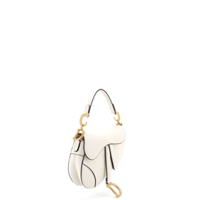 Christian Dior Saddle Handbag Leather Mini White