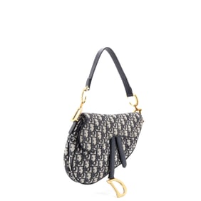 Christian Dior Saddle Handbag Oblique Canvas Medium Blue