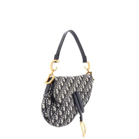 Christian Dior Saddle Handbag Oblique Canvas Medium Blue