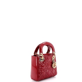 Christian Dior Lady Dior Chain Bag Cannage Quilt Patent Mini Red