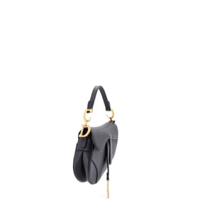 Christian Dior Saddle Handbag with Strap Leather Mini Black