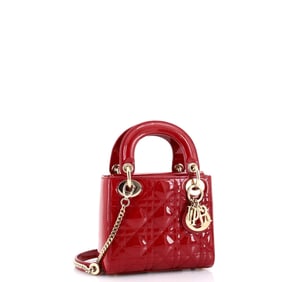 Christian Dior Lady Dior Chain Bag Cannage Quilt Patent Mini Red