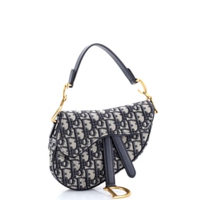 Christian Dior Saddle Handbag Oblique Canvas Mini Blue