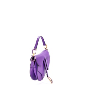 Christian Dior Saddle Handbag with Strap Leather Mini Purple