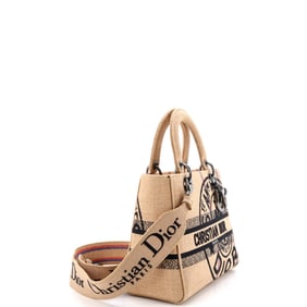 Christian Dior Lady D-Lite Bag Embroidered Jute Canvas Medium Neutral