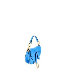 Christian Dior Saddle Handbag with Strap Leather Micro Blue