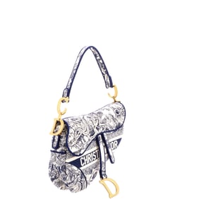 Christian Dior Saddle Bag Logo Embroidered Canvas Medium Blue, Neutral