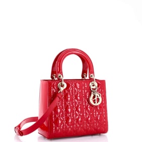 Christian Dior Lady Dior Bag Cannage Quilt Patent Medium Red
