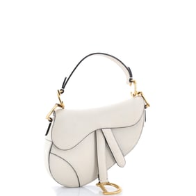 Christian Dior Saddle Handbag Leather Mini White
